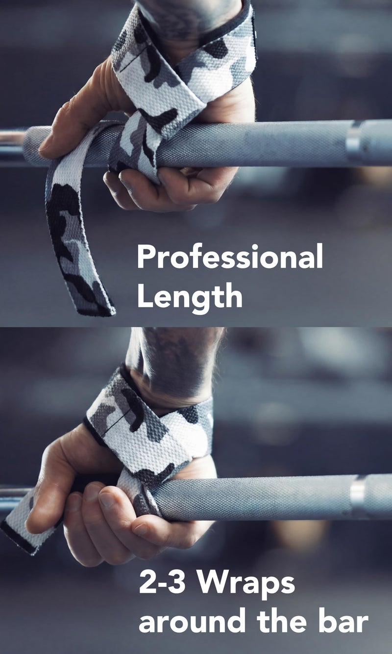 FitgriffÂ® Lifting Wrist Straps for Weightlifting, Gym, Deadlift, Workout (Made of Premium Cotton & Padded) - Men & Women (Standard, Grey-Camo) - Image 2